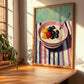 Yogurt With Fruit – on Striped Tablecloth, Greek Food Still Life, clean layout with no caption
