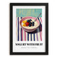 Yogurt With Fruit – on Striped Tablecloth, Greek Food Still Life, in sleek black frame