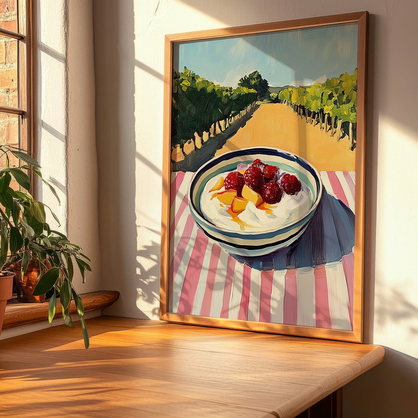 Yogurt With Fruit – Hillside Café View, Greek Food Wall Decor, clean layout with no caption