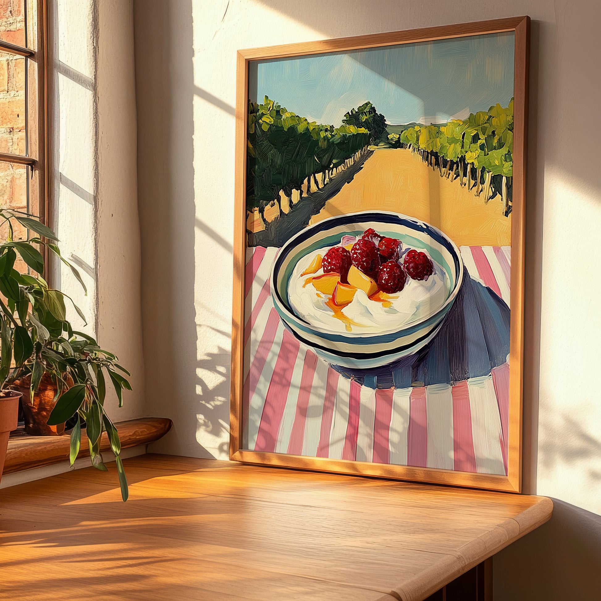 Yogurt With Fruit – Hillside Café View, Greek Food Wall Decor, clean layout with no caption
