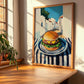 Hamburger – White village Street Café Scene, American Food Wall Decor, clean layout with no caption