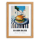 Hamburger – White village Street Café Scene, American Food Wall Decor, set in oak frame