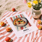 Pizza – on Striped Tablecloth, Italian Pizza Wall Decor, unframed on coastal sand
