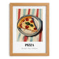 Pizza – on Striped Tablecloth, Italian Pizza Wall Decor, set in oak frame
