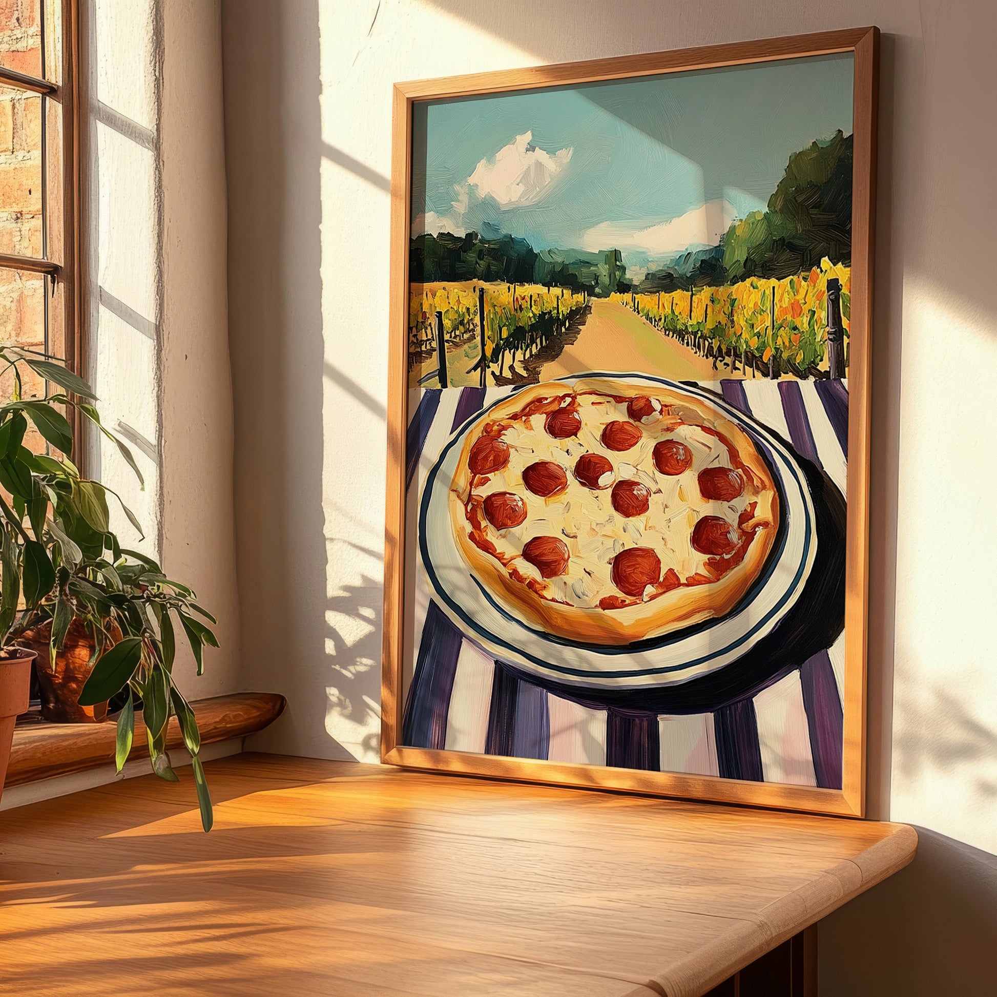 Pizza – Hillside Café View, Italian Pizza Wall Decor, clean layout with no caption