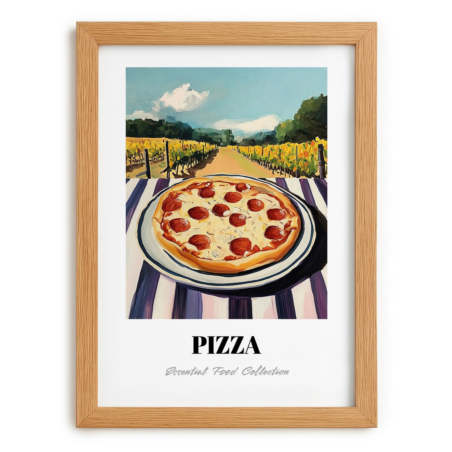 Pizza – Hillside Café View, Italian Pizza Wall Decor, set in oak frame