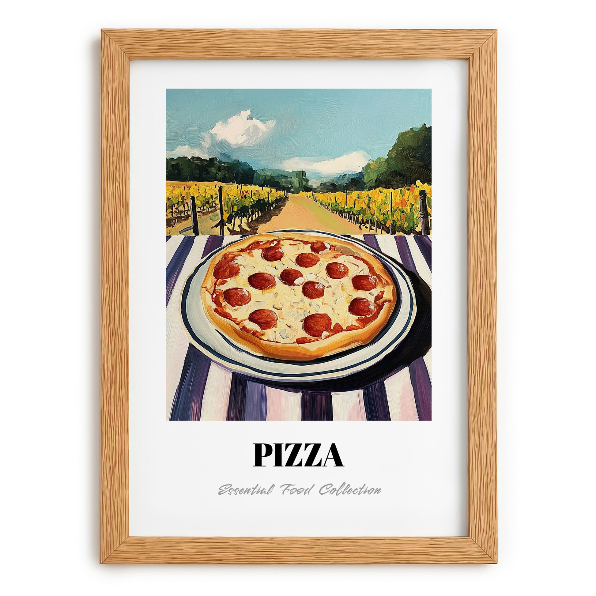 Pizza – Hillside Café View, Italian Pizza Wall Decor, set in oak frame