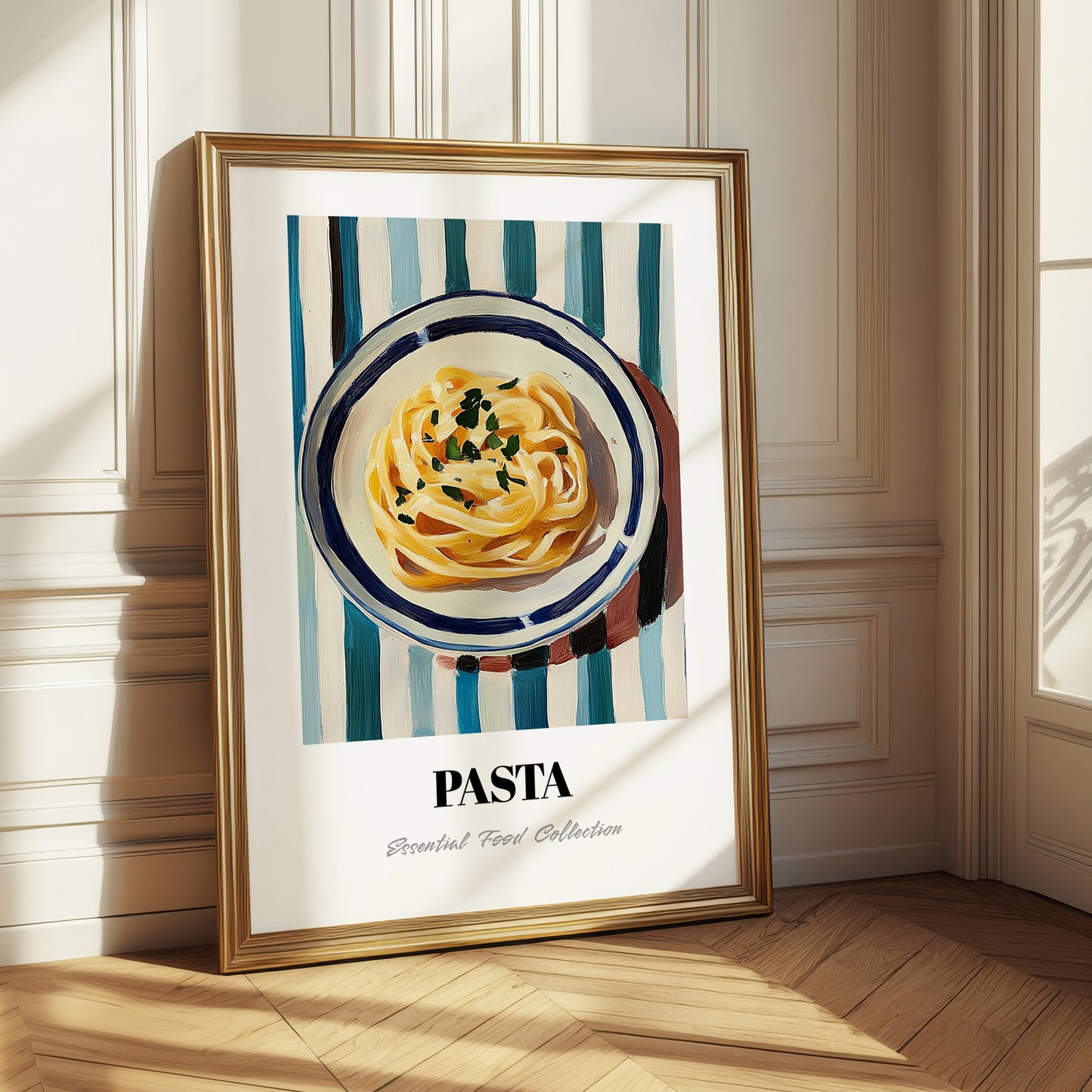 Pasta – on Striped Tablecloth, Italian Pasta Still Life 