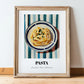 Pasta – on Striped Tablecloth, Italian Pasta Still Life, in wooden frame leaning on the floor