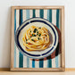 Pasta – on Striped Tablecloth, Italian Pasta Still Life, no-text version framed in wood