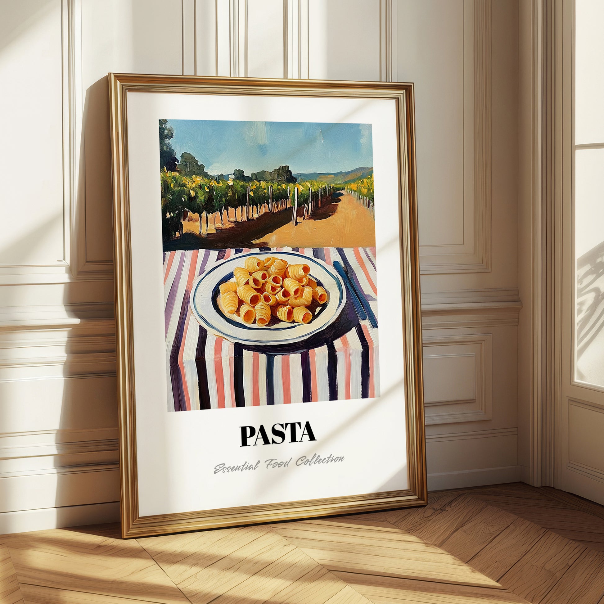Pasta – Hilltop Café Scene, Italian Pasta Painting 