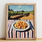 Pasta – Hilltop Café Scene, Italian Pasta Painting, no-text version framed in wood