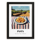 Pasta – Hilltop Café Scene, Italian Pasta Painting, in sleek black frame