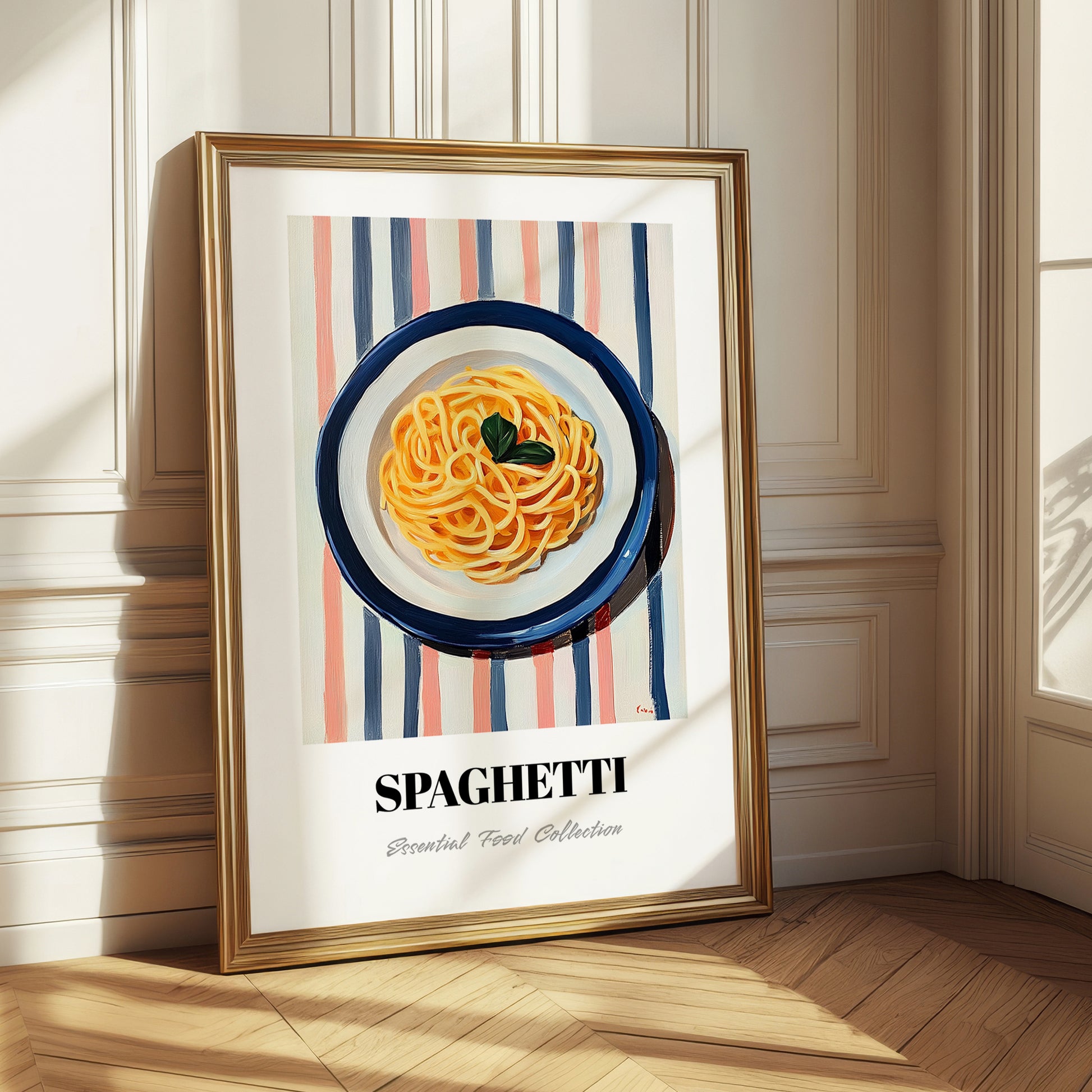 Spaghetti – on Striped Tablecloth, Italian Pasta Still Life 