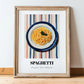 Spaghetti – on Striped Tablecloth, Italian Pasta Still Life, in wooden frame leaning on the floor