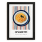 Spaghetti – on Striped Tablecloth, Italian Pasta Still Life, in sleek black frame