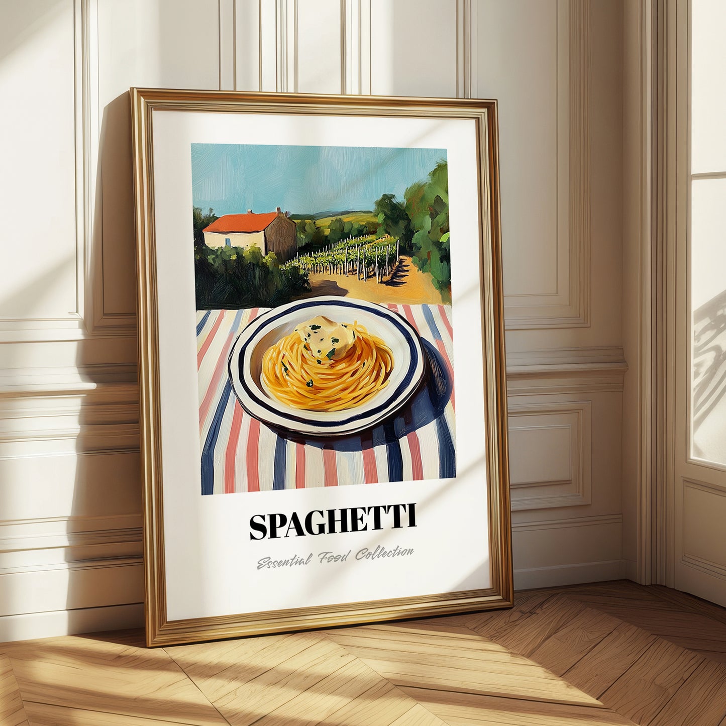 Spaghetti – Hilltop Table Scene, Italian Pasta Poster 