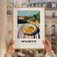 Spaghetti – Hilltop Table Scene, Italian Pasta Poster, styled in a charming Paris street view