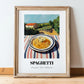 Spaghetti – Hilltop Table Scene, Italian Pasta Poster, in wooden frame leaning on the floor