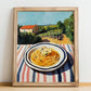 Spaghetti – Hilltop Table Scene, Italian Pasta Poster, no-text version framed in wood