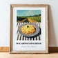 Macaroni And Cheese – Hilltop Café Scene, American Pasta Painting, in wooden frame leaning on the floor