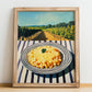Macaroni And Cheese – Hilltop Café Scene, American Pasta Painting, no-text version framed in wood