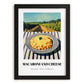 Macaroni And Cheese – Hilltop Café Scene, American Pasta Painting, in sleek black frame
