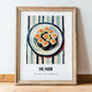 Sushi – on Striped Tablecloth, Japanese Food Illustration, in wooden frame leaning on the floor