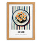 Sushi – on Striped Tablecloth, Japanese Food Illustration, set in oak frame