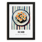 Sushi – on Striped Tablecloth, Japanese Food Illustration, in sleek black frame