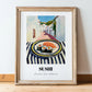 Sushi – White village Street Café Scene, Japanese Food Painting, in wooden frame leaning on the floor