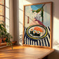 Sushi – White village Street Café Scene, Japanese Food Painting, clean layout with no caption