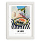 Sushi – White village Street Café Scene, Japanese Food Painting, placed in minimal white frame