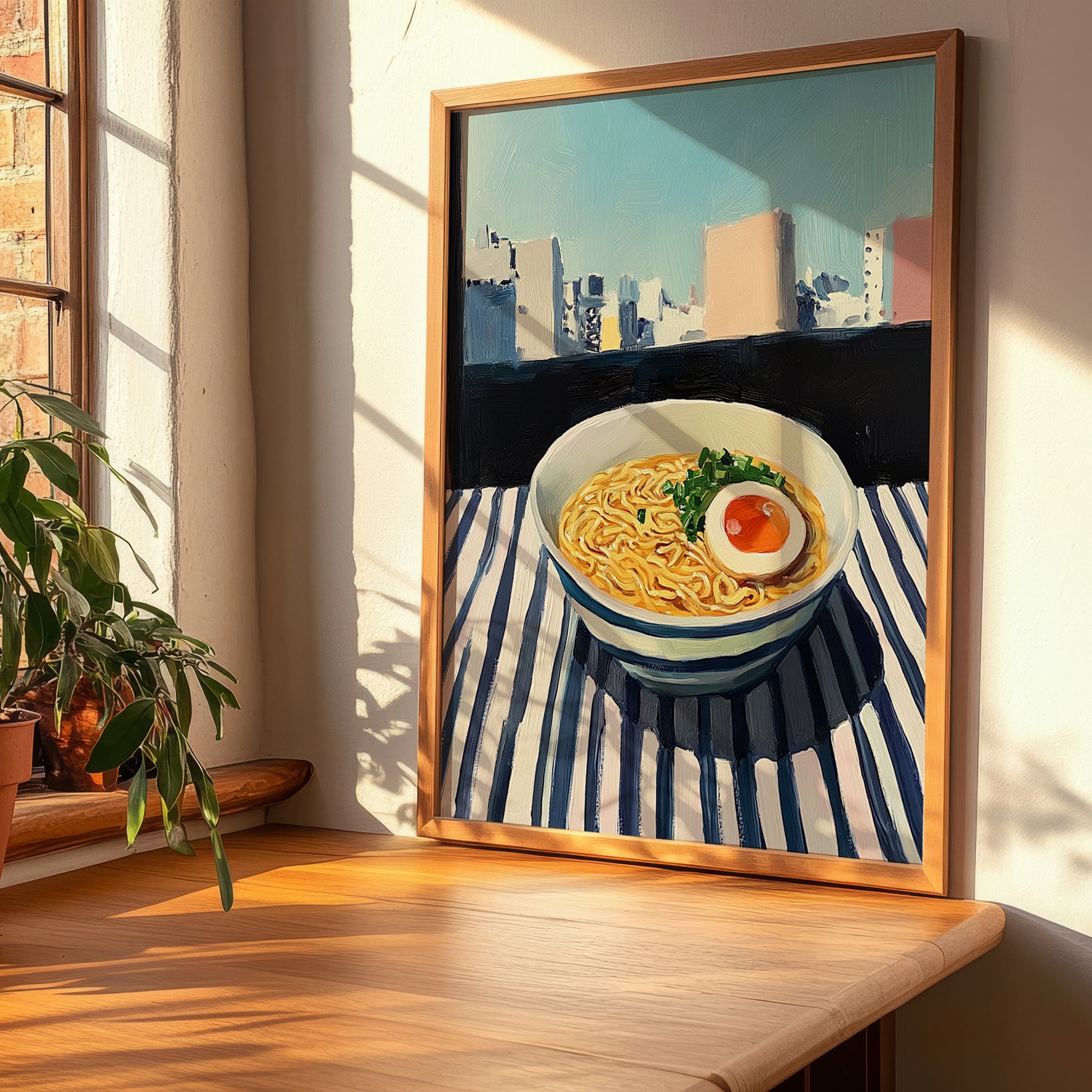 Ramen – Tokyo Skyline Café Scene, Japanese Pasta Wall Decor, clean layout with no caption