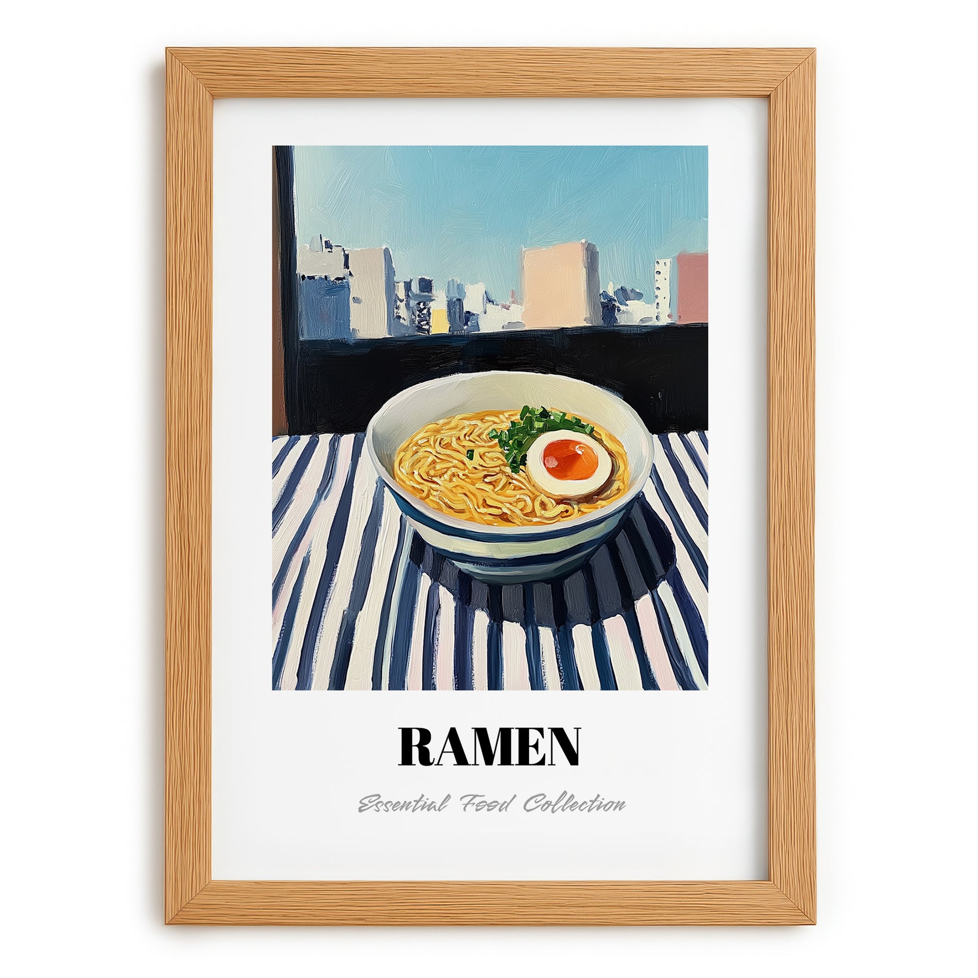 Ramen – Tokyo Skyline Café Scene, Japanese Pasta Wall Decor, set in oak frame