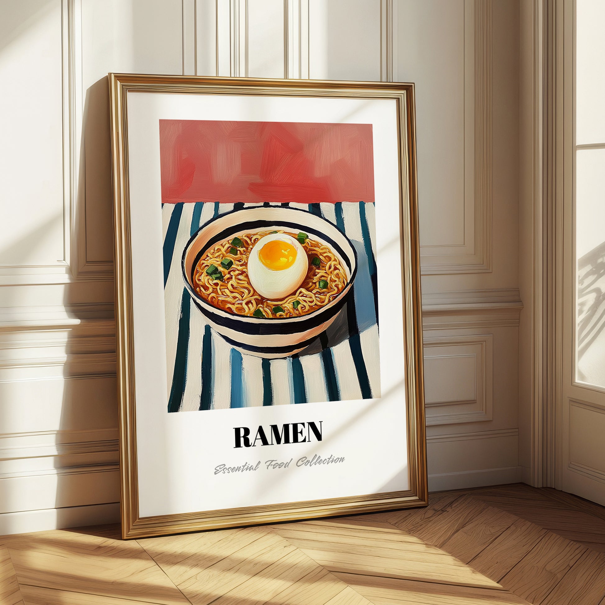 Ramen – on Striped Tablecloth, Japanese Pasta Poster 