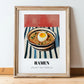 Ramen – on Striped Tablecloth, Japanese Pasta Poster, in wooden frame leaning on the floor