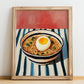 Ramen – on Striped Tablecloth, Japanese Pasta Poster, no-text version framed in wood