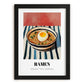 Ramen – on Striped Tablecloth, Japanese Pasta Poster, in sleek black frame