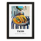 Tacos – White village Outdoor Café Scene, Mexican Food Painting, in sleek black frame