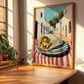Burrito – White village Street Café Scene, Mexican Food Wall Art, clean layout with no caption