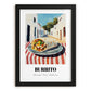 Burrito – White village Street Café Scene, Mexican Food Wall Art, in sleek black frame