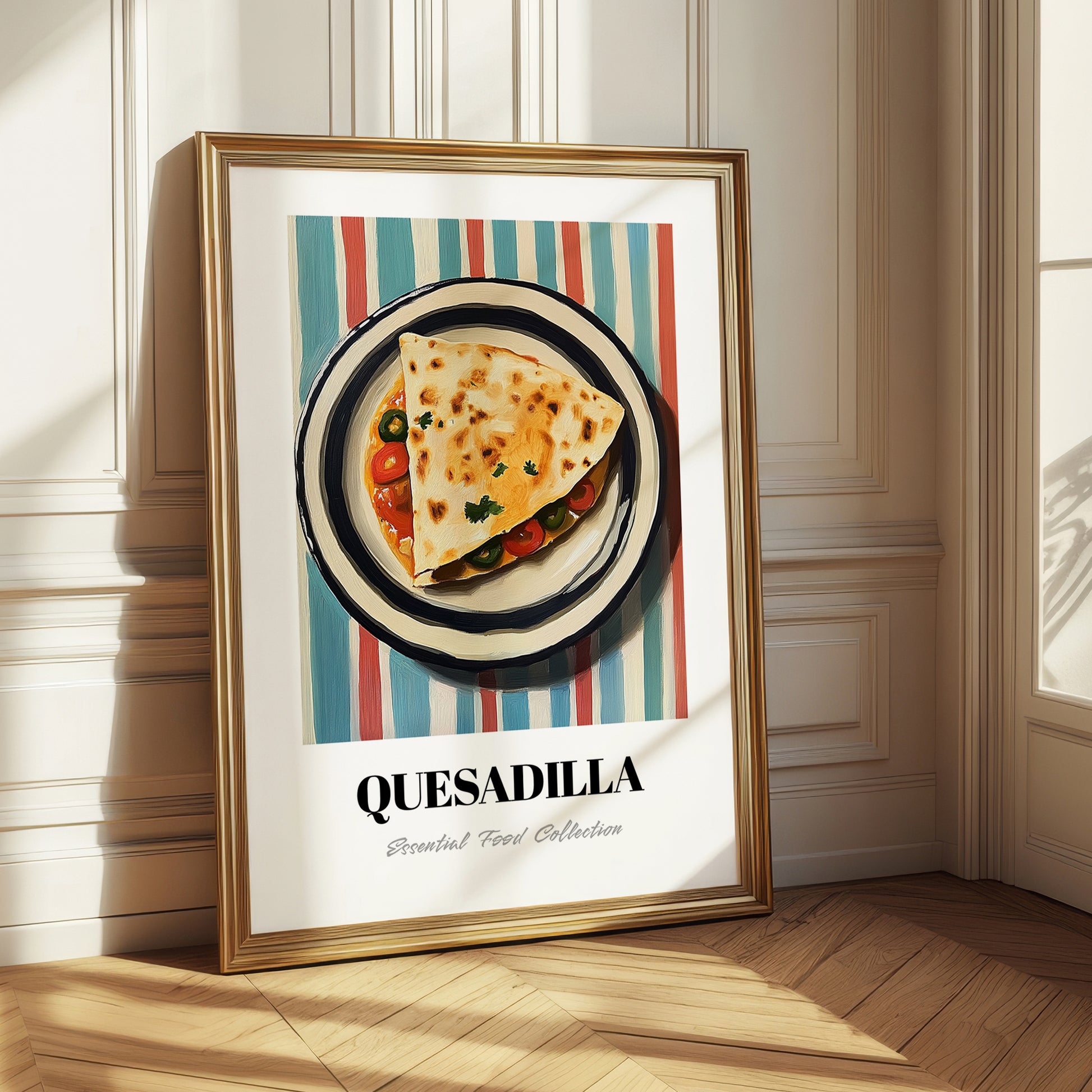 Quesadilla – on Striped Tablecloth, Mexican Cheese Wall Painting 