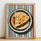 Quesadilla – on Striped Tablecloth, Mexican Cheese Wall Painting, no-text version framed in wood