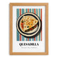 Quesadilla – on Striped Tablecloth, Mexican Cheese Wall Painting, set in oak frame