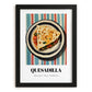 Quesadilla – on Striped Tablecloth, Mexican Cheese Wall Painting, in sleek black frame