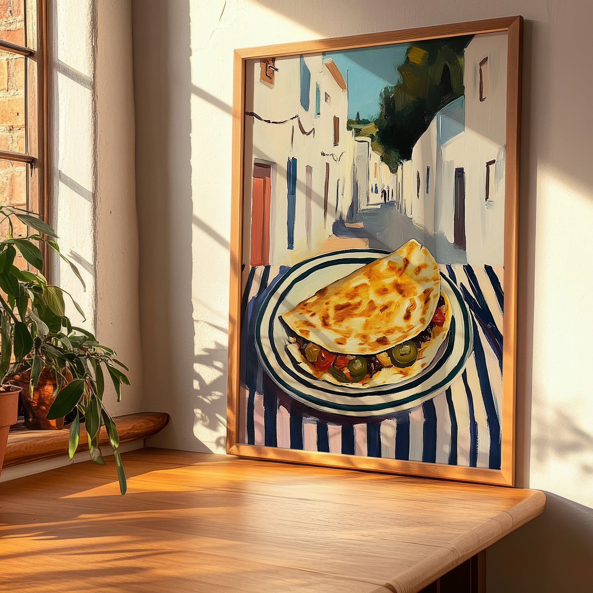 Quesadilla – White village Café on the Corner, Mexican Cheese Wall Art, clean layout with no caption