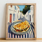 Quesadilla – White village Café on the Corner, Mexican Cheese Wall Art, no-text version framed in wood
