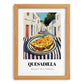 Quesadilla – White village Café on the Corner, Mexican Cheese Wall Art, set in oak frame