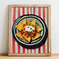 Nachos – on Striped Tablecloth, Mexican Cheese Wall Decor, no-text version framed in wood